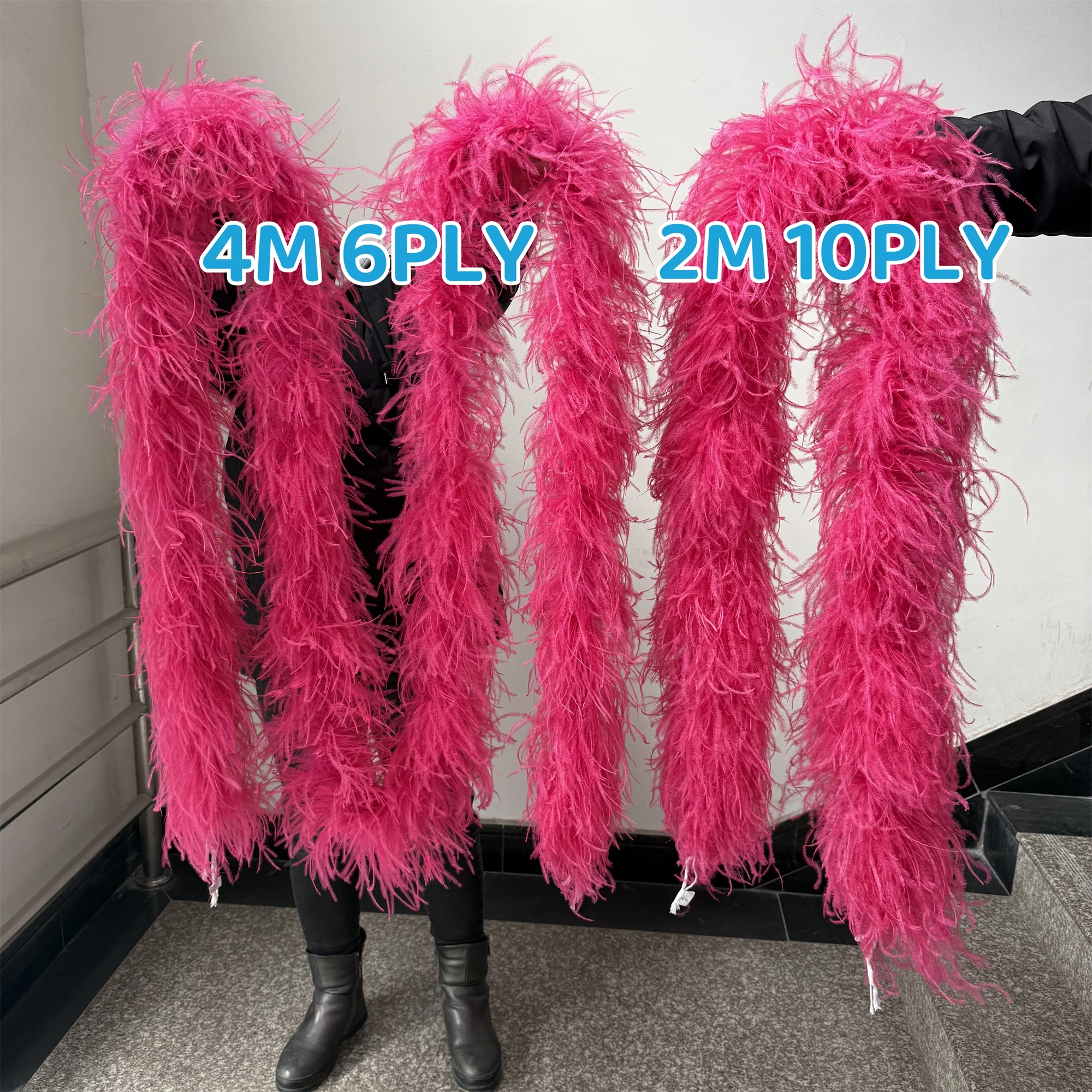 1-40PLY Watermelon Red Ostrich Feather Boa 0.5/1/1.3/2/2.5/3/4M Natural Ostrich Feathers Decor Boa for Costume Clothing Sewing