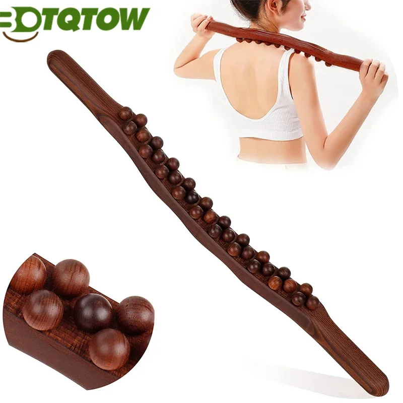 

1PC Guasha Wood Stick Tools Wooden Therapy Lymphatic Drainage Massager,Double Row 31 Beads Point Treatment GuaSha Tools for Back