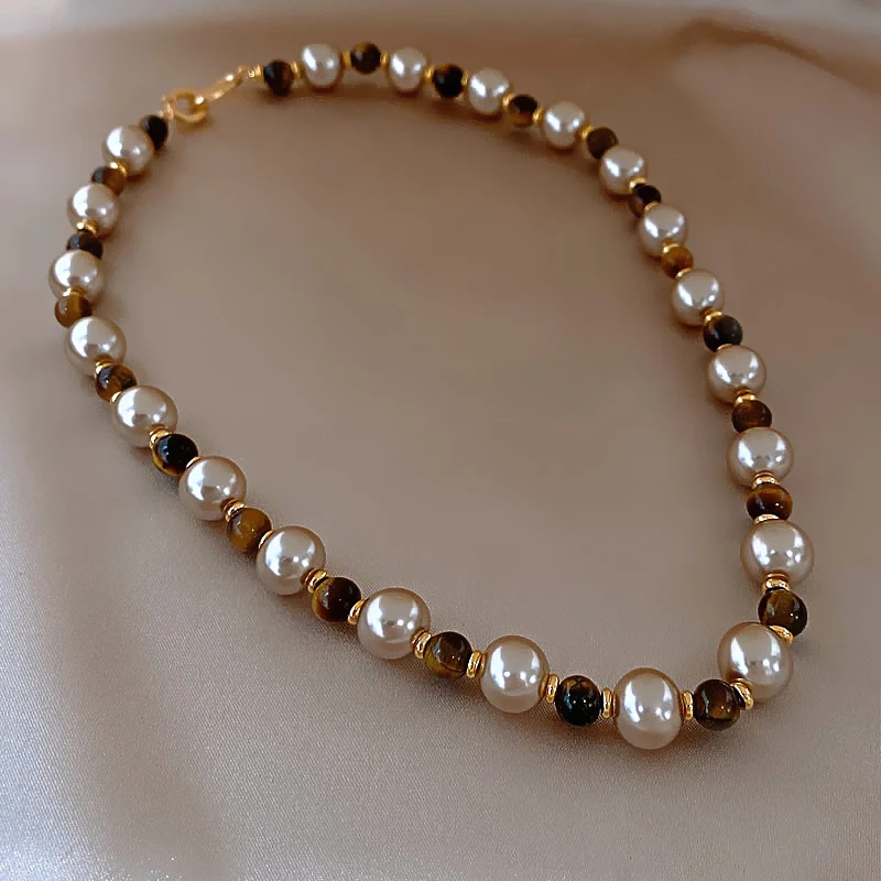 Maillard natürliche Tigerauge-Champagner-Perlen-Perlen-Halskette für 2024, Modeschmuck, Damen-Sexy-Pullover-Kette, Hals-Accessoires – Detail 12