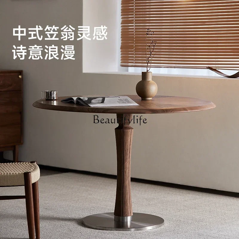 

lSolid wood round table North American black walnut round dining table French retro