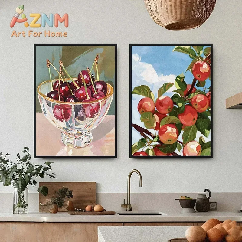 1pc frameless Retro Food Citrus Oranges Pasta Pickles Jar Poster Print Canvas Kitchen Trendy Wall Art Pictures Home Decor Foodie