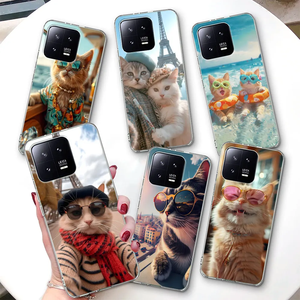 Funda de teléfono de gato lindo para Xiaomi Mi 11T, 11, 9T, 10T, 12, 12X, 12T, A2, 13, 9, CC9, A3, CC9E, 10, 11i, 5X, A1, 8 Lite, cubierta transparente de TPU