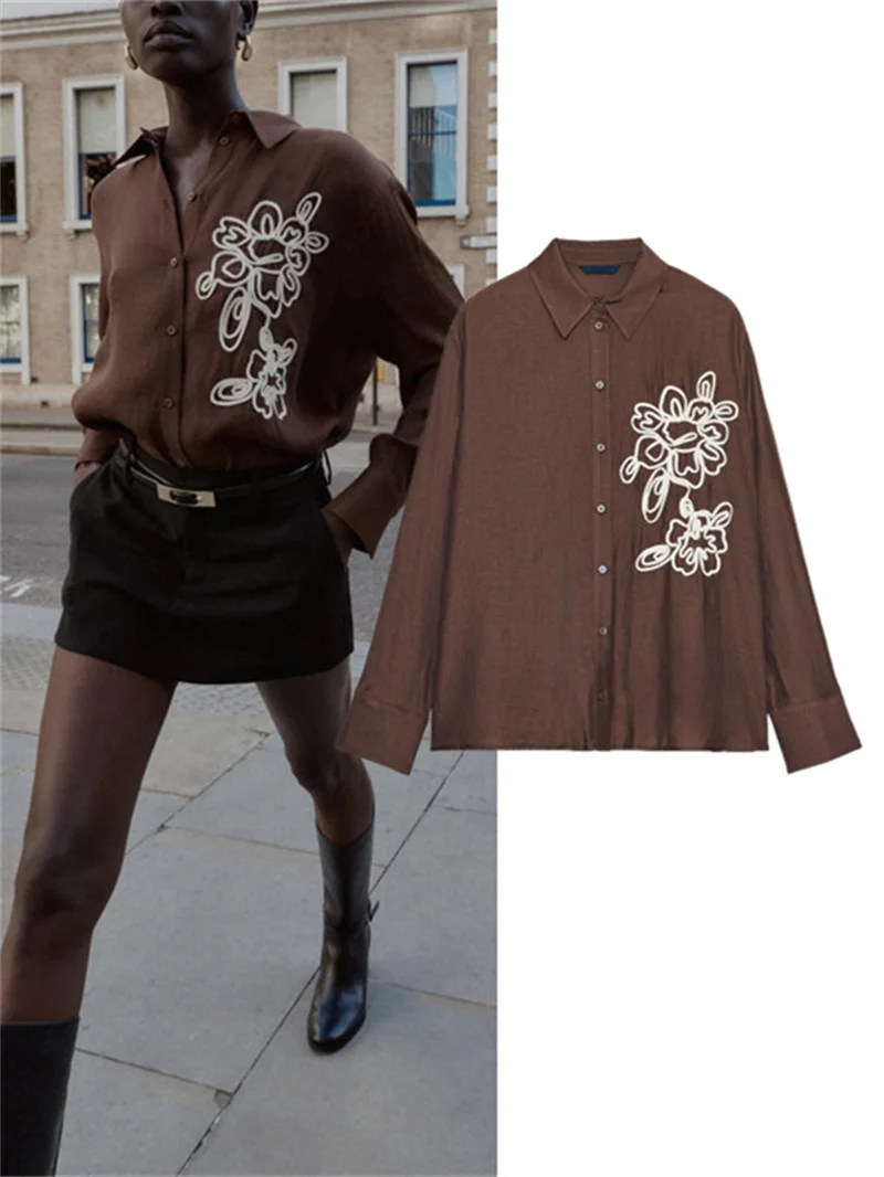 

Faionable Long Sve irt with Floral Texture And Decorative Belt Commuter Sle Women's Casual Wear New Autumn Arrival