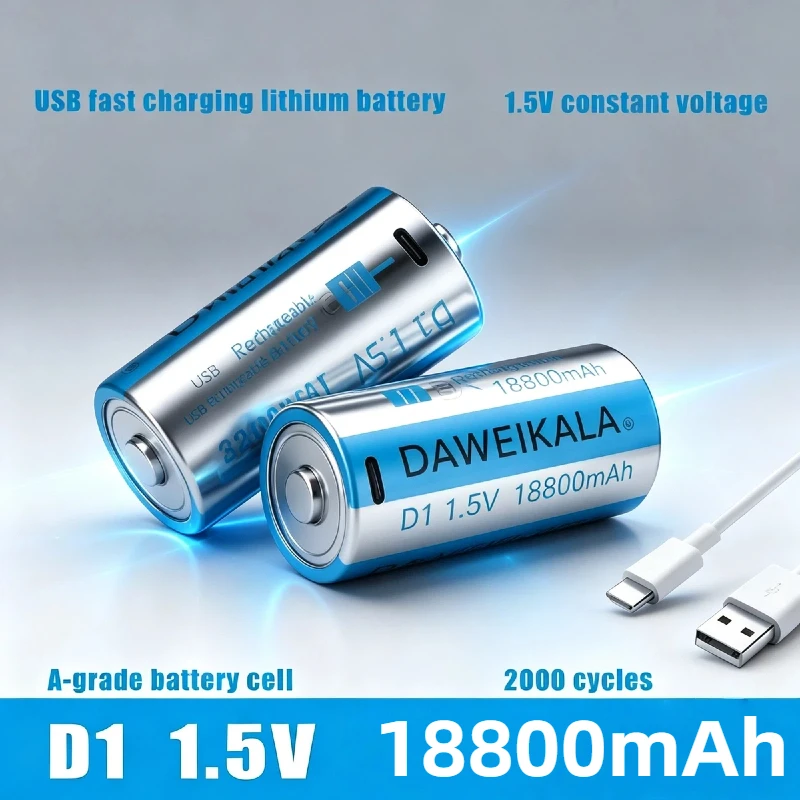1.5V D Type LR20 18800mWh Li-ion Battery USB‑C Fast Charge for Flashlights Toys Radios Remotes
