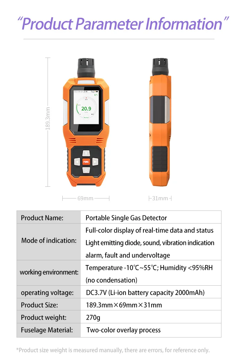 Aikesi CO1000 Tragbarer Kohlenmonoxid-Alarm, Gasanalysator, CO-Erdgasdetektor, Detektor für brennbare Gase, 0–1000 ppm