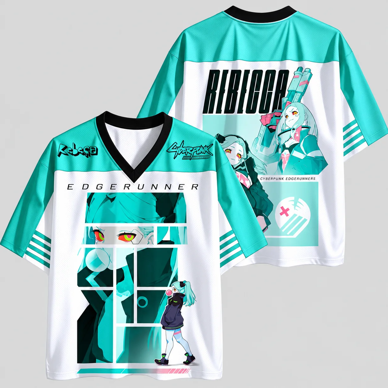 Cyberpunk Edgerunner Rebecca Jersey T-shirt Double-side Graphic Print Neon Cyber Street Style Casual Quick Dry Oversized Tee