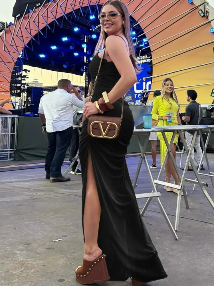 فستان طويل بكتف واحد للنساء صيفي بأكمام قصيرة بدون ظهر وحاشية شبكية منتصف الليل فساتين ماكسي ضيقة للحفلات