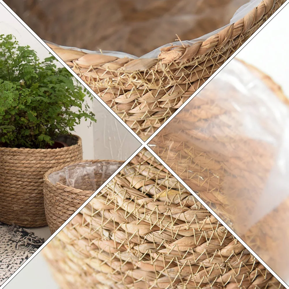 

Rattan Woven Basket Round Straw Flowerpot For Fresh Dried Flowers Natural Hemp Storage Makeup Brush Holder Bedroom Office Decor