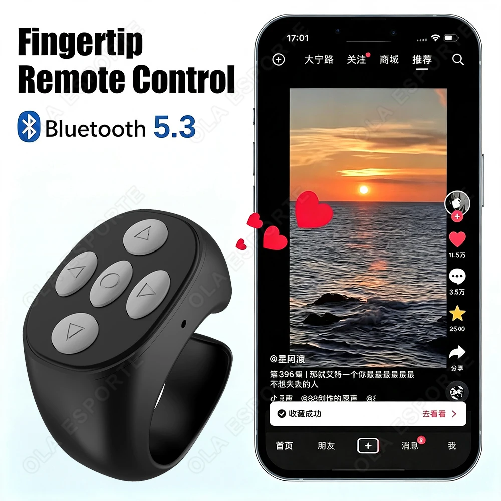 Wireless Bluetooth Remote Control Phone Selfie Video Controller Fingertip Page Turner Browse Selfie Shutter For Android IOS R12