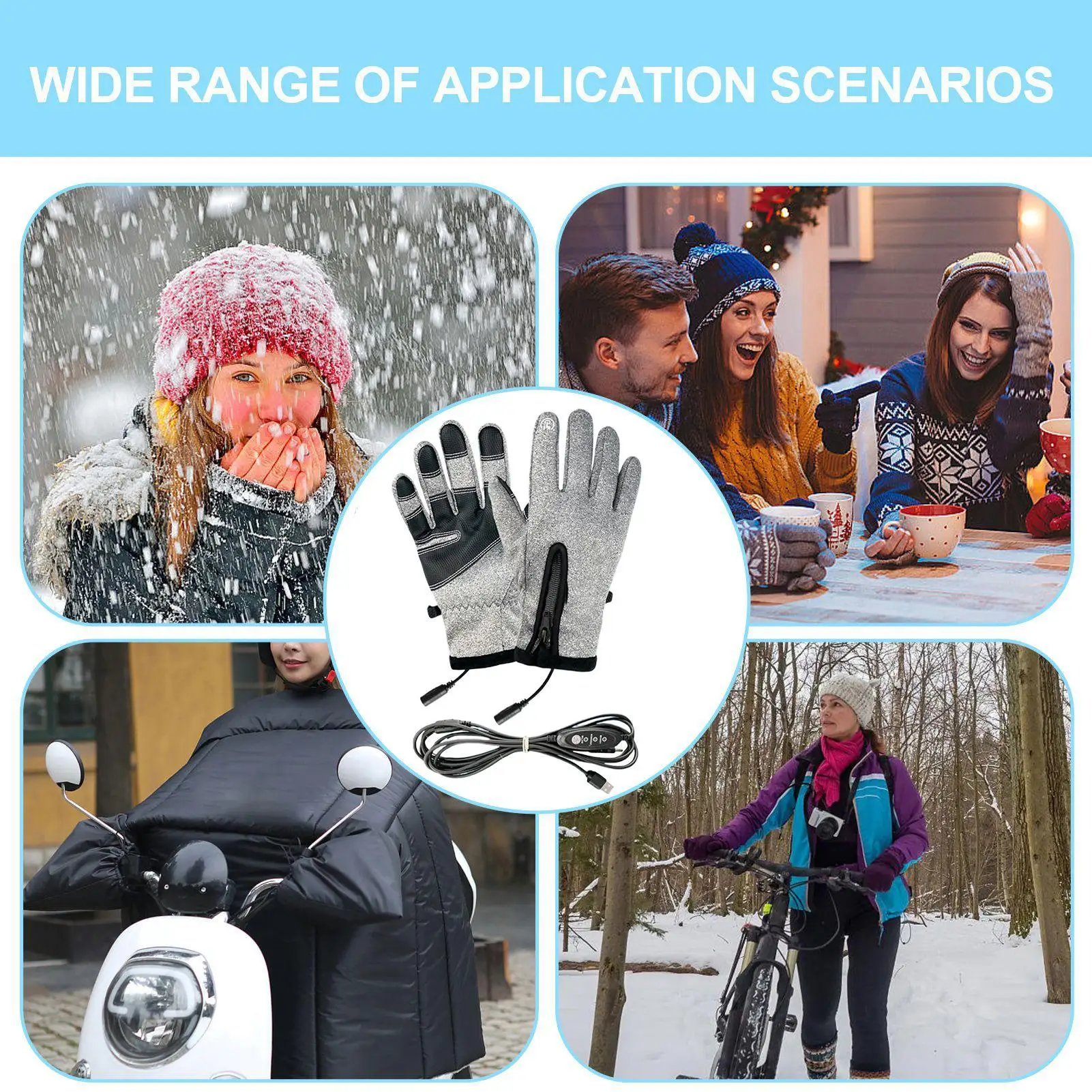 電熱手袋 USB 充電式加熱タッチスクリーン手袋温暖化ヒーター防風ミトン寒い天候のランニング用