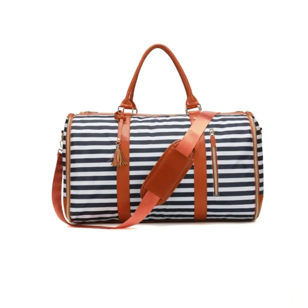 Shoulder Strap Striped Large Capacity Travel Bag Foldable Expandable Duffle Bag PU Material Convertible Garment Bag Gym Fitness