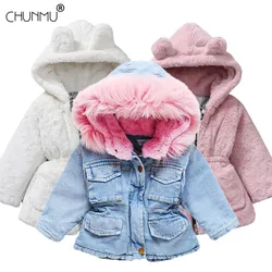 Girls Clothing Baby Coats for Girls Fur Collar Jackets For Winter Autumn Kids Clothes Plus Velvet Thick Denim Children Outerwear