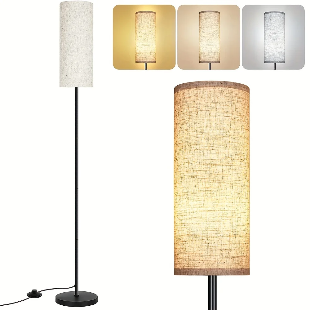1Pc Modern LED Floor Lamp with Adjustable Color Temperature Tall Standing Light with Fabric Shade Foot Switch for Living Room
