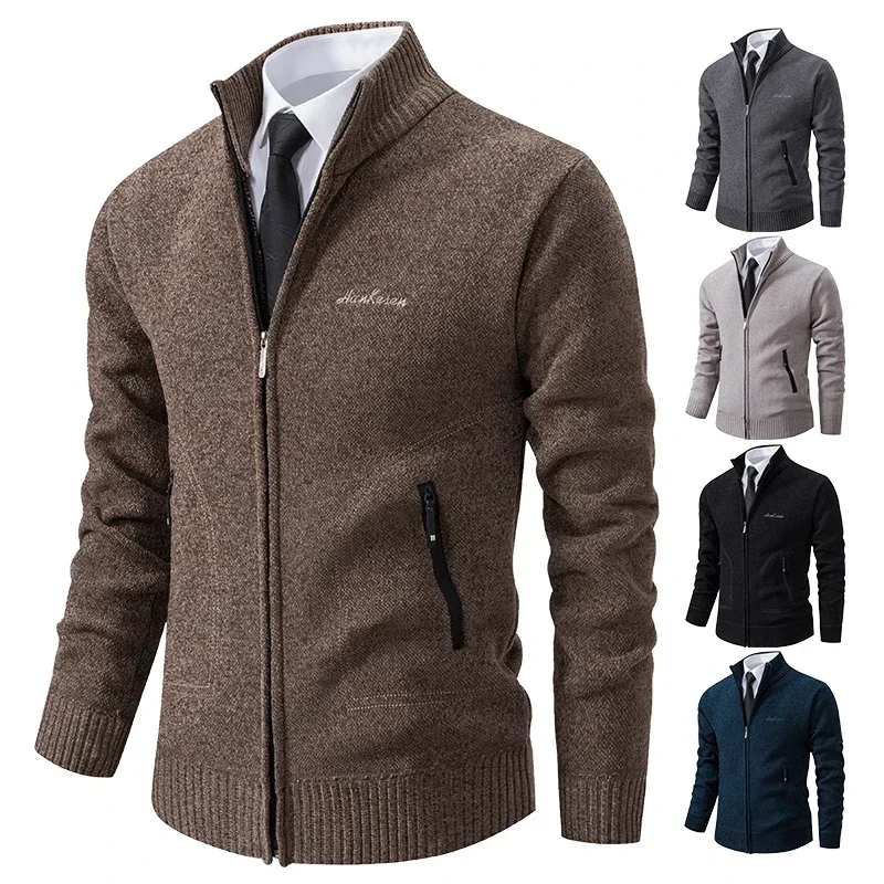 

2024 Knitwear Spring and Autumn Men's Stand-up Collar Thick Warm Cardigan Sweater Winter Loose Casual Coat
