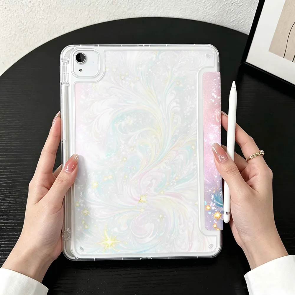 Black Gold Marble Texture For iPad Mini Pro Air 5 6 7 8 9 10th 11th 11 9.7 10.9 13 inch Transparent Y-Shaped Folding Tablet Case