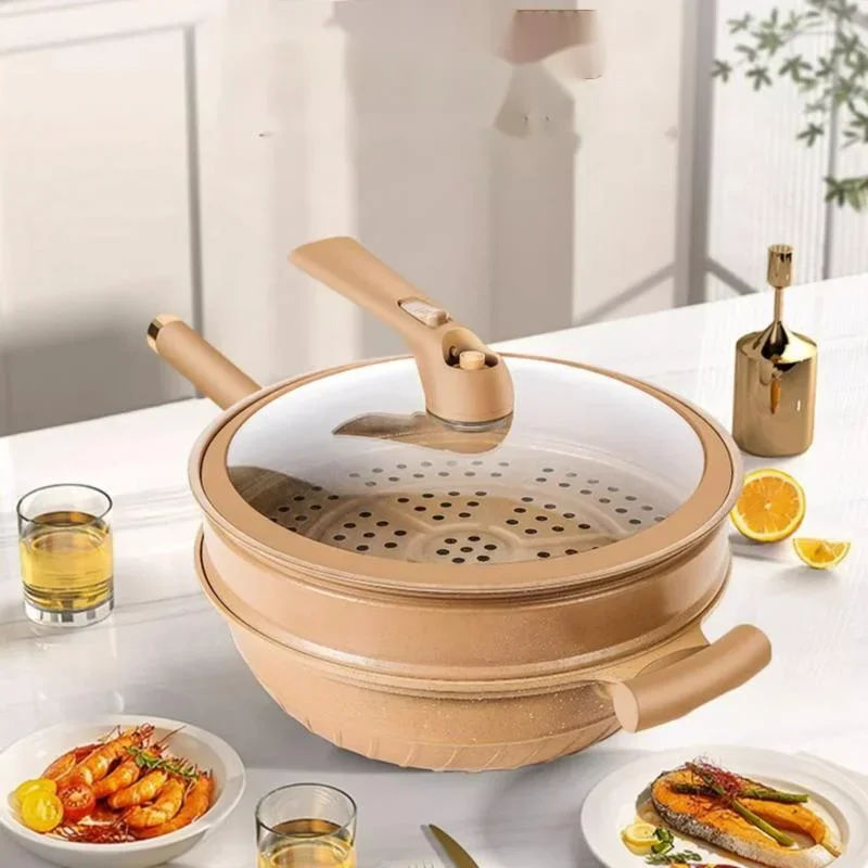 Creative Clay Micro-pressed Non-stick Wok With Steamer Multi-functional Kitchen Utensil Pot Household Stew Wok Pan