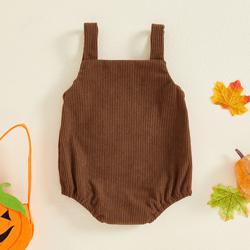 Newborn Baby Boy Girl Halloween Romper Overalls Outfits Sleeveless Ghost Pattern Corduroy Bodysuit Fall Winter Clothes