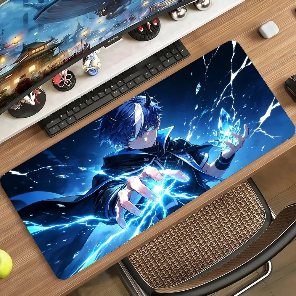 Blue Lightning Anime Boy Design Large Size Non Slip Table Mat Mousepad For Laptop Office Daily Gaming Workspace