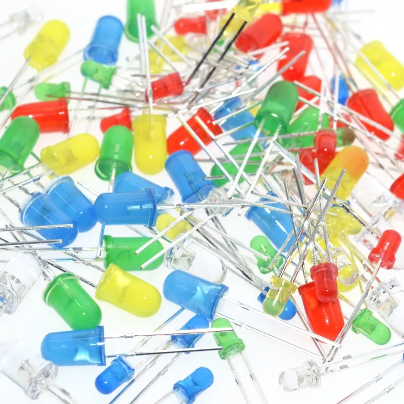 100 ชิ้น 5 มม. ไดโอดเปล่งแสงหลากสีสันสดใส หลอดไฟ LED แบบเสียบตรงลงในหลอดไฟ