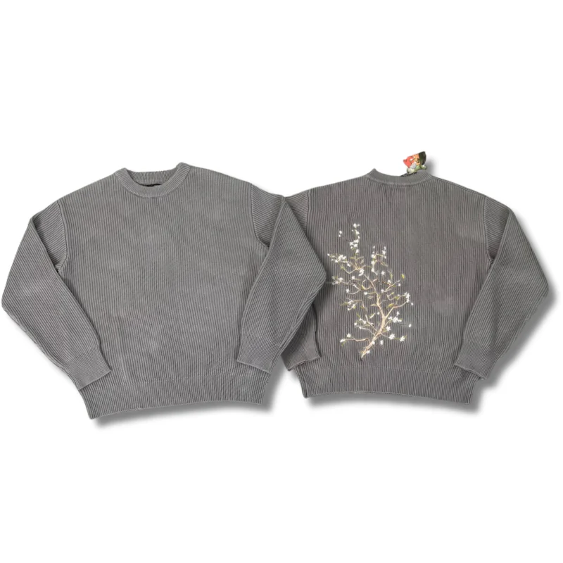 

Derschutze Knit Sweaters Floral Embroidery American Casual Fashion Knitted Round-neck Women Men Sweatshirt Pullovers