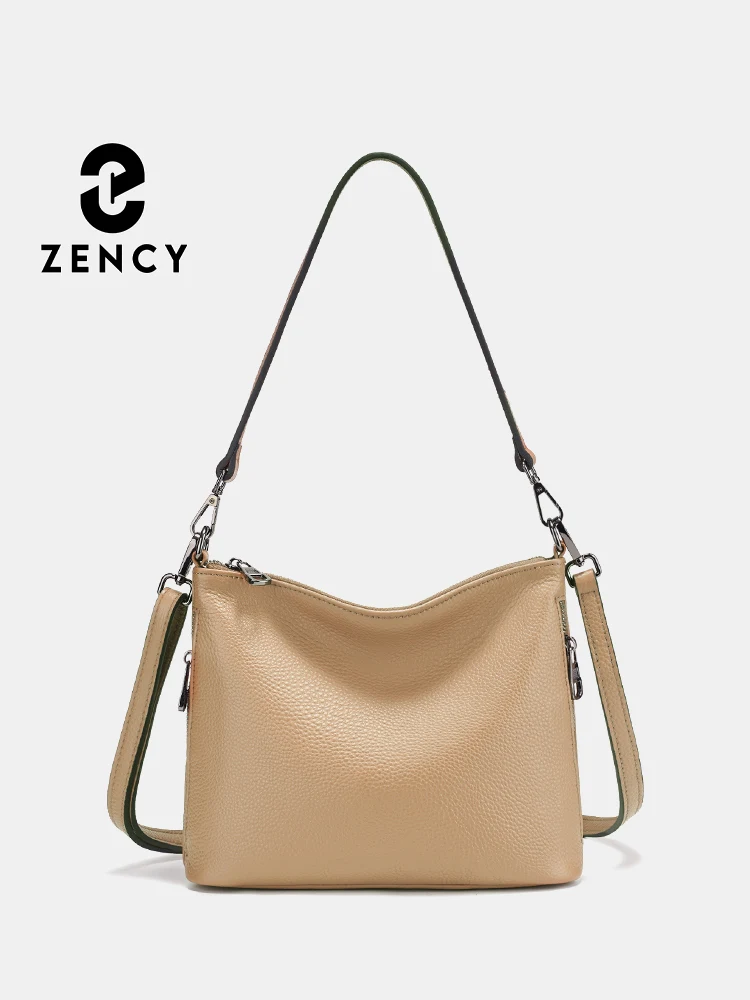 Zency Women Bag Natural Leather Shoulder Bag with Compartment Hobos Tote Handbag Crossbody Bag Double Side Zip Pocket Designers