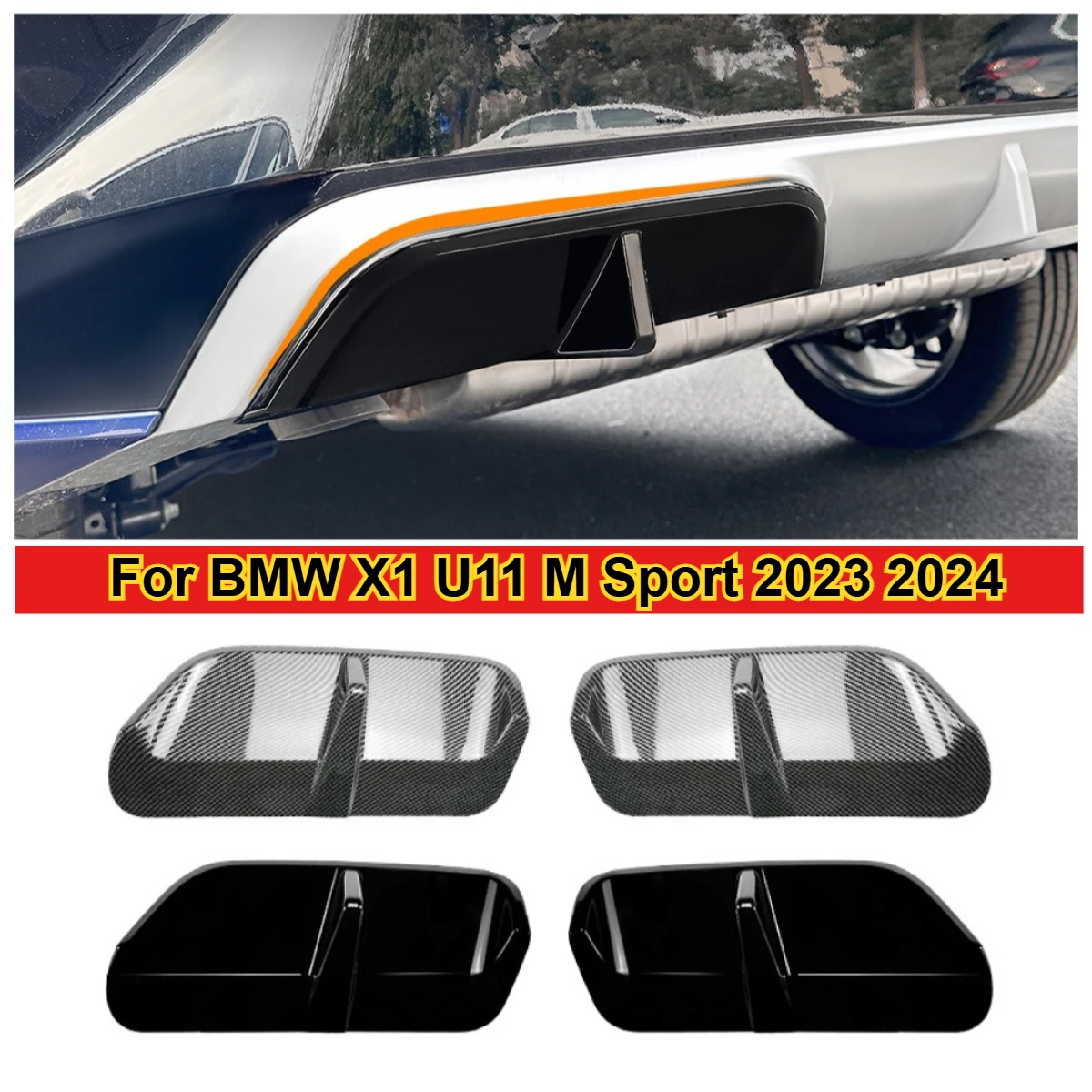 

Glossy Black Carbon Look Car Rear Bumper Diffuser Lip Rear Side Splitters Spoiler Lip For BMW X1 U11 M Sport 2023 2024 Body Kits