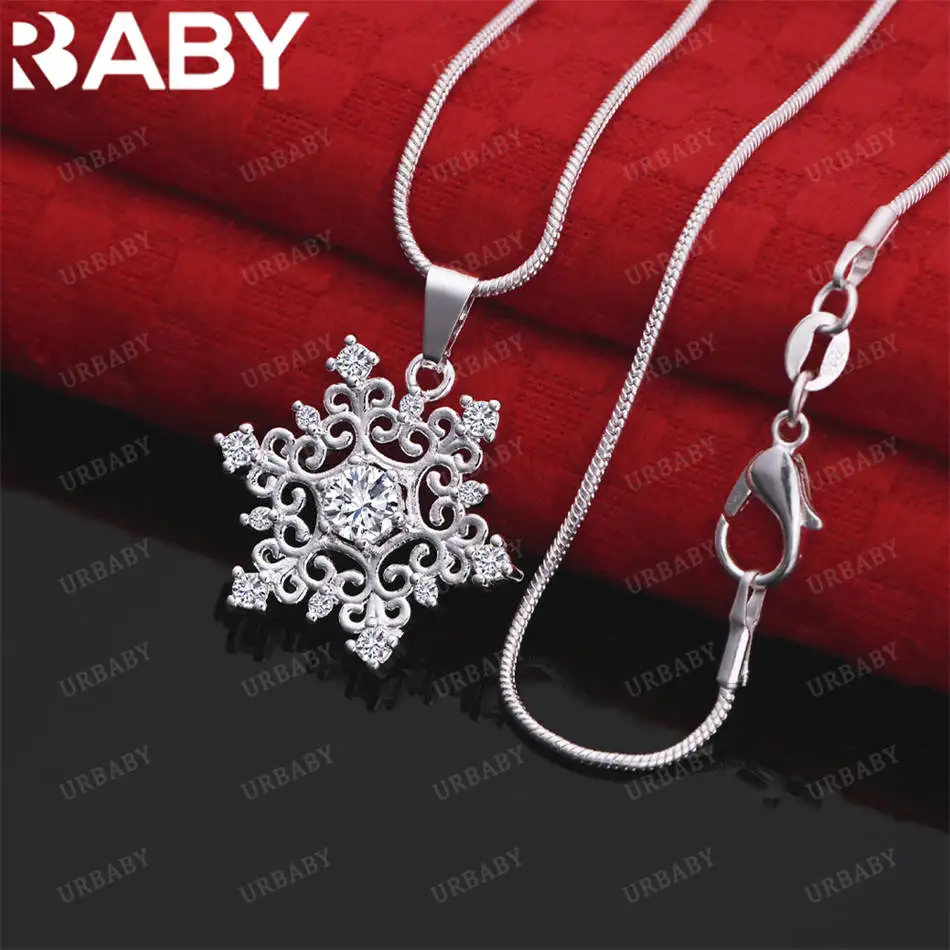 

URBABY 40-75cm 925 Sterling Silver Zircon Snowflake Pendant Necklace For Women Men Charm Trend Birthday Gifts Fashion Party