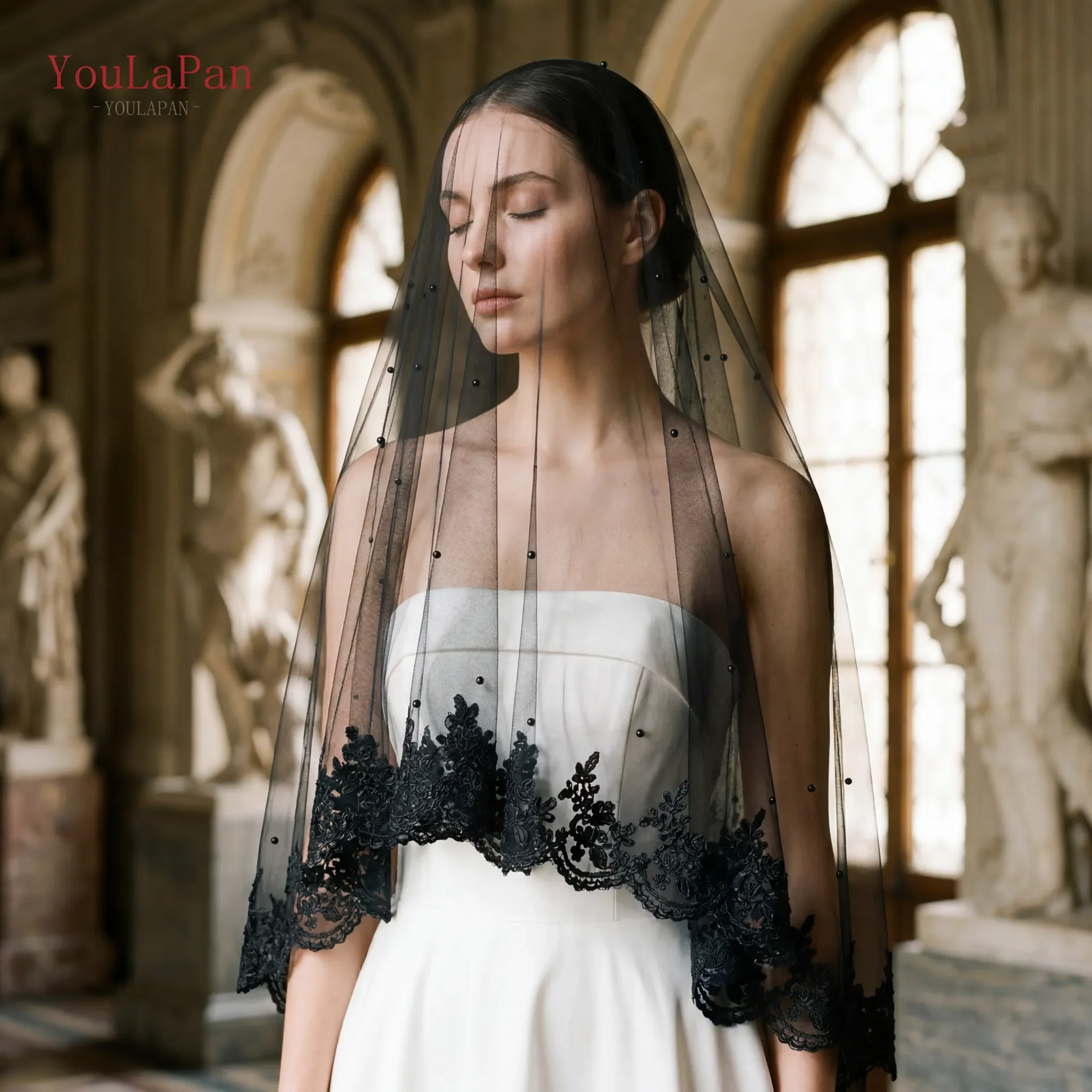 

Свадебная фата TOPQUEEN Mantilla Encaje Española, черная, с покрытием спереди и сзади, свадебные аксессуары для женщин V65B