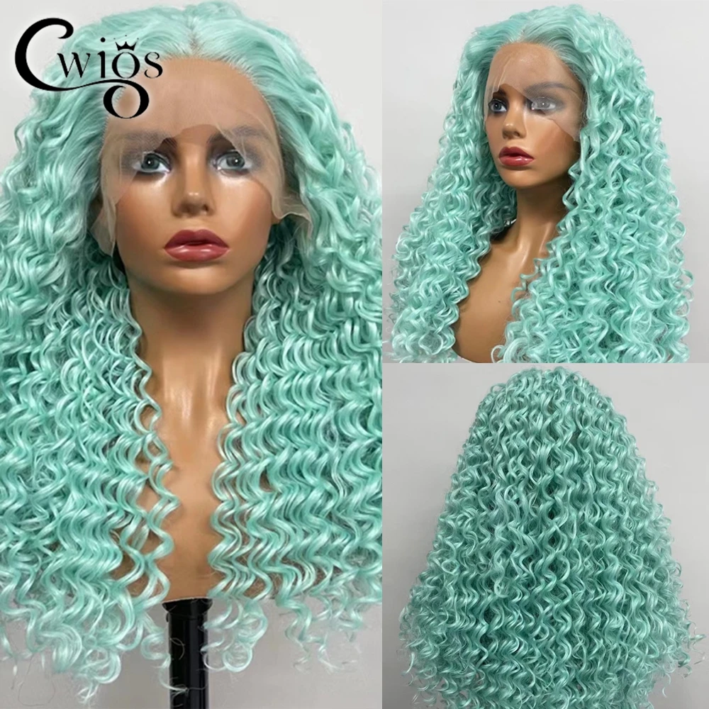 Green Color Synthetic 13x4 Lace Front Wig Long Curly Heat Resistant Natural Hairline for Black Women Drag Queen Cosplay