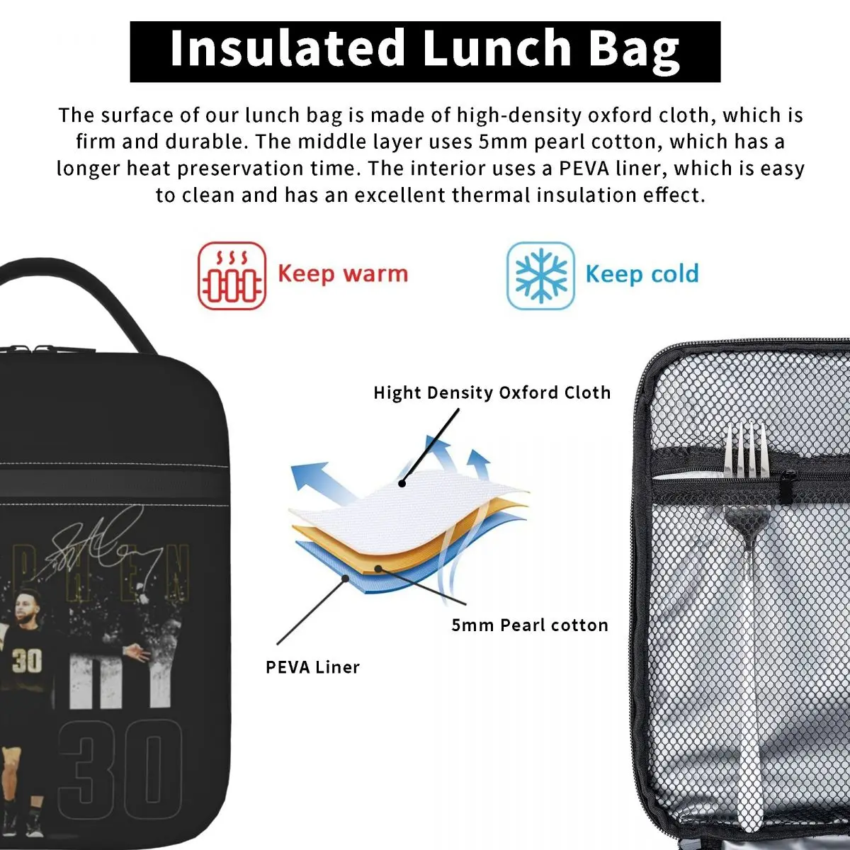 Steph Curry Golden State Dissolve Insulated Lunch Bag for Women Kids Leakproof Food Boxes Thermal Lunch Box Tote