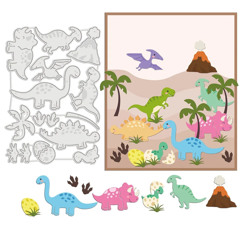 Various Dinosaur Die Cuts Volcanoes and Trees Embossing Template Dinosaur Egg Carbon Steel Die Set for Card Scrapbooking Card
