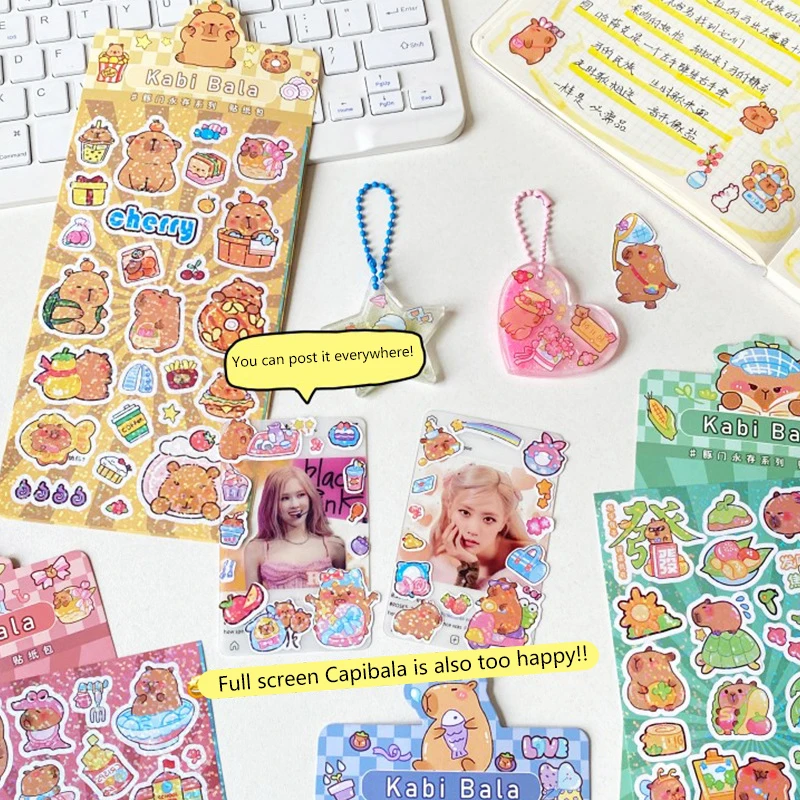 Kawaii Capybara Stickers Cartoon Waterproof Removable Sticker Glitter Stickers Pocket Decoration Sticker Hand Account Decorate