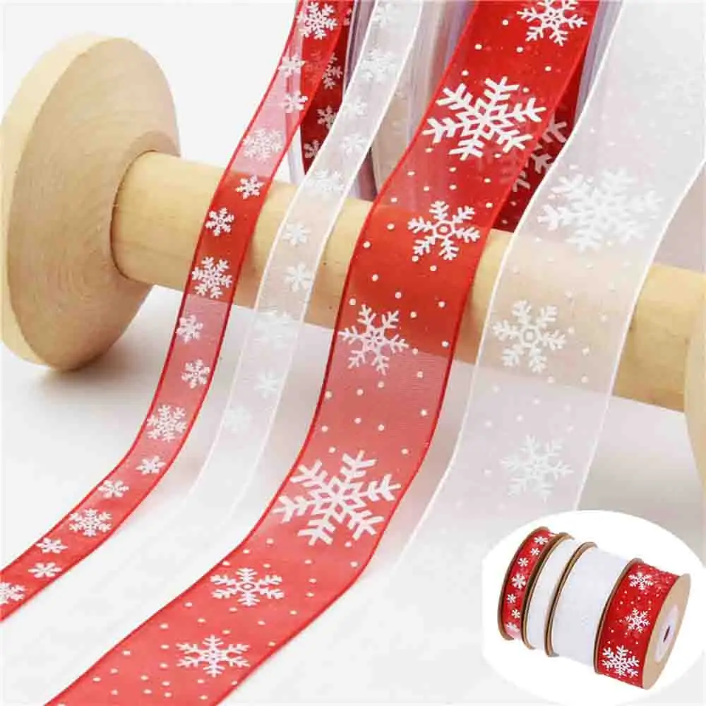 Transparent Snowflake Ribbon Christmas Gift Decoration Bridal Handheld Flower Packaging Hair Accessories Material Printed Ribbon