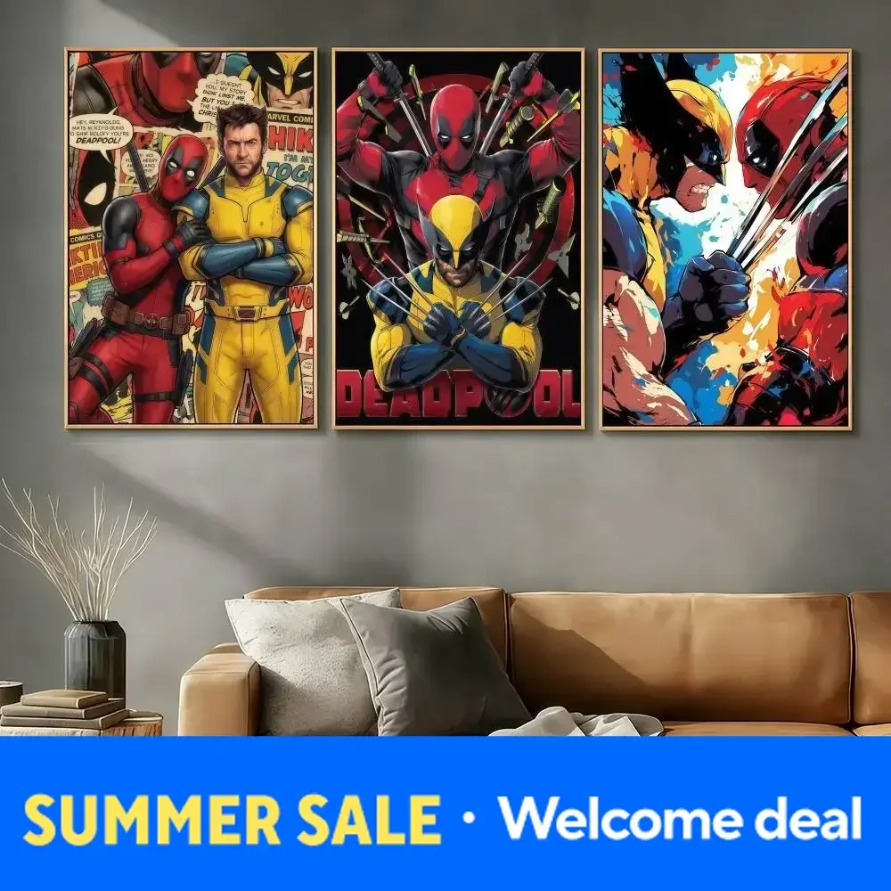 D-DeadpoolS-ES W-WolverineS-ES Poster Stickers Art Print Retro Artistic Wall Decor HD Living Room Bedroom Home Decor Unique Gi