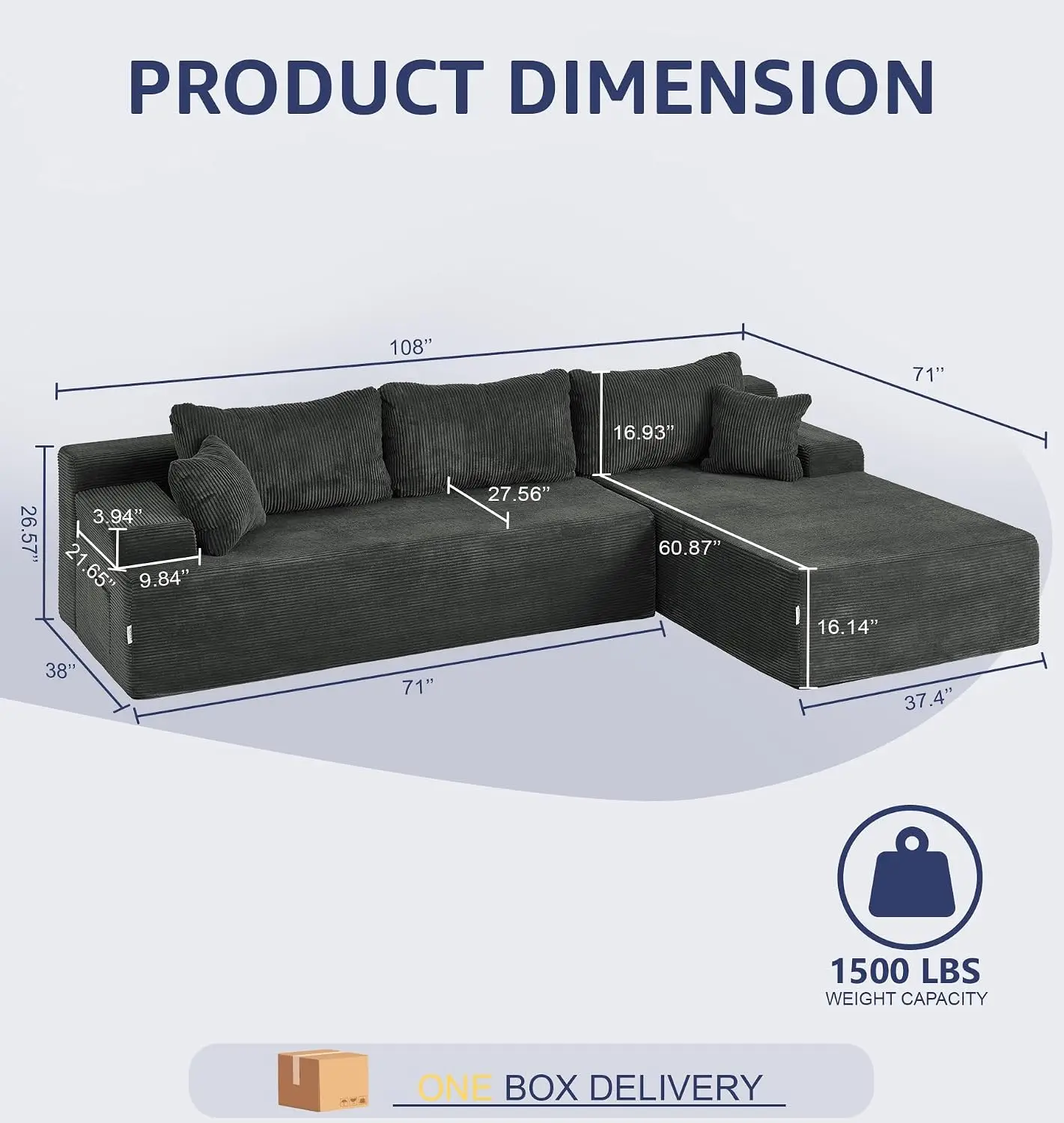 Modular Sectional Sofa L-Shape Oversized Chaise Lounge Living Room Furniture, Customized