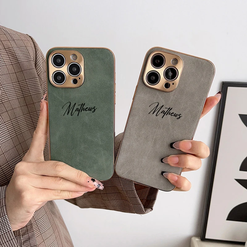 Personalized Customized Name DIY Case For iPhone 16 15 14 13 12 Pro Max Luxury Designer Leather Lambskin Shockproof Cover 11 Pro