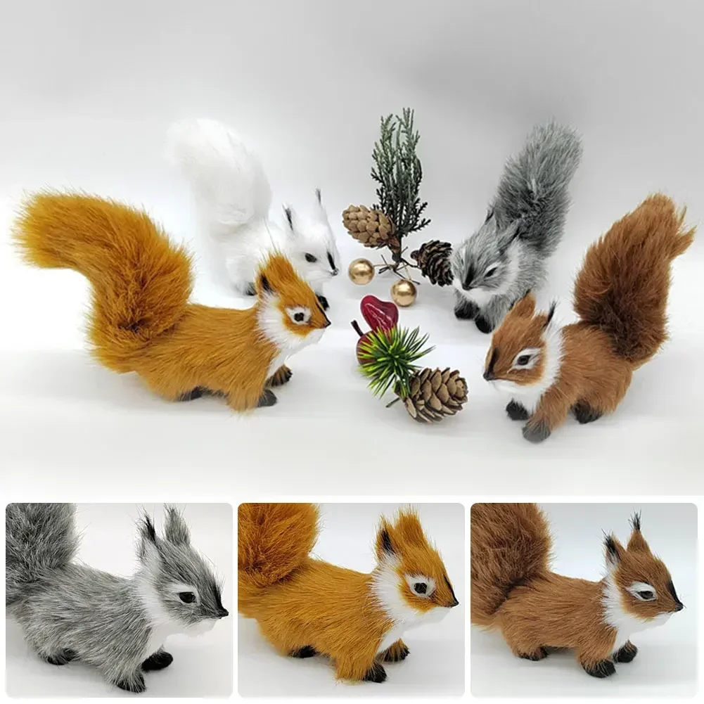 Simulation Squirrel Animal Figurines Miniatures Artificial Fake Squirrel Tree Ornaments Christmas Table Children Birthday Gift