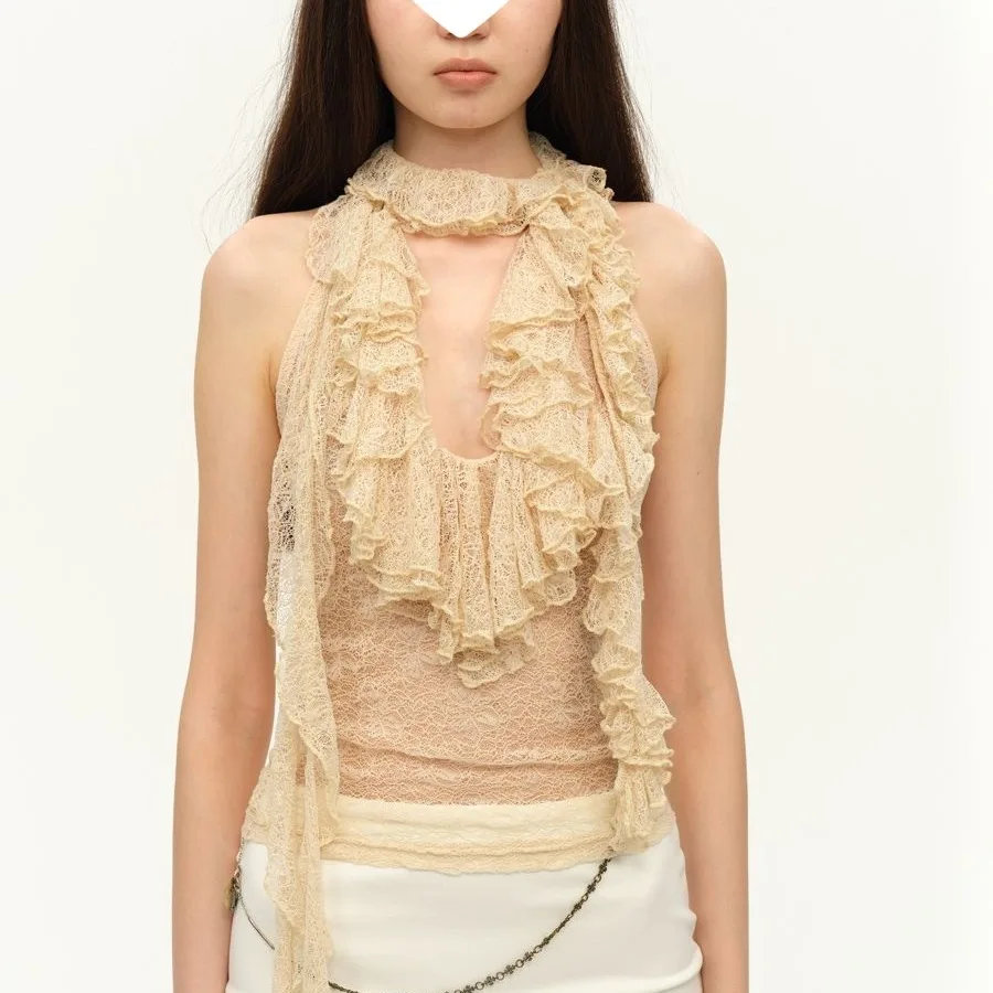 

Women Off Shoulder Top Lace Trim Oty Summer Splicing Design Double Color Heavy Work