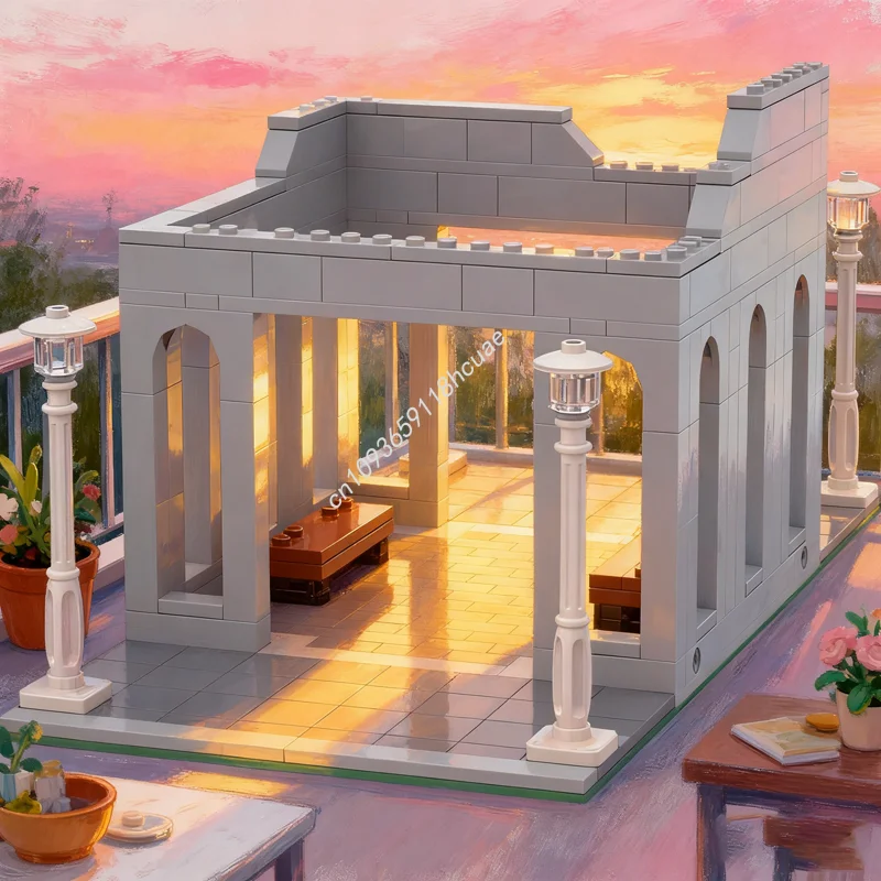 327pcs MOC Modular Streetscape Ruins Seating Area Model Building Blocks Christmas Gifts Architecture Toy Idea Education Brick