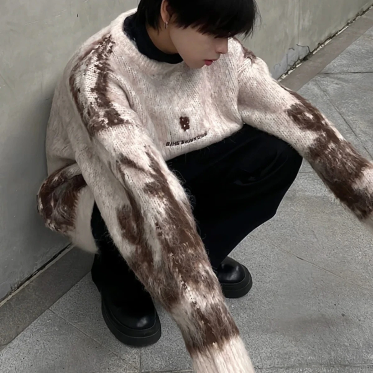 

Мужской вязаный свитер большого размера, осенне-зимний, повседневный, винтажный стиль, сублимационная печать, полиэстер, длинный рукав