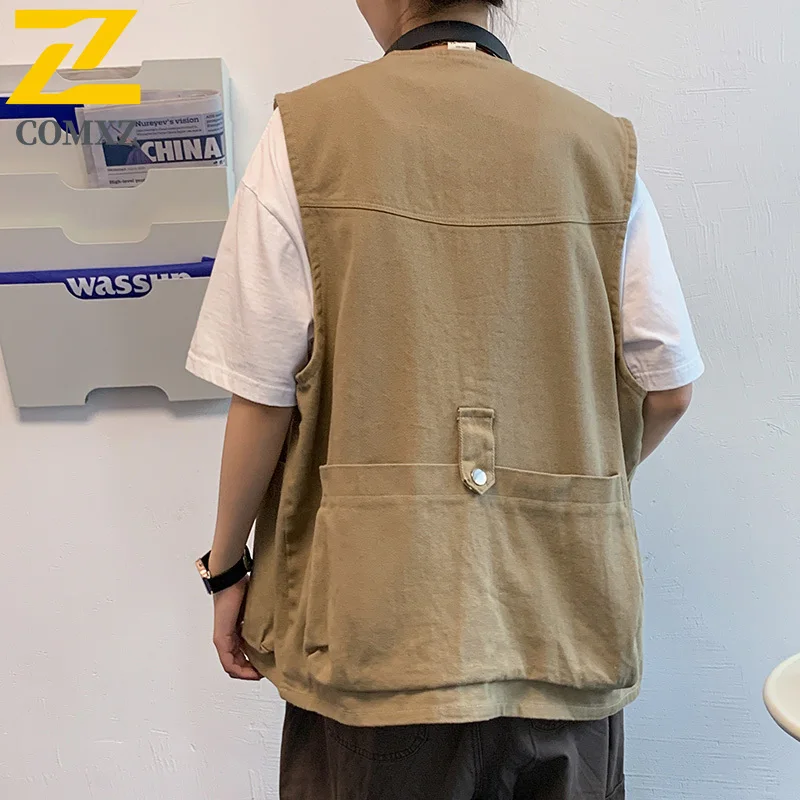 الرجال ملابس العمل سترة الصيف فضفاضة خمر جاكيت بلا إكمام الكورية نمط الشارع الشهير متعددة جيب عادية المتضخم الدنيم صدرية #3
