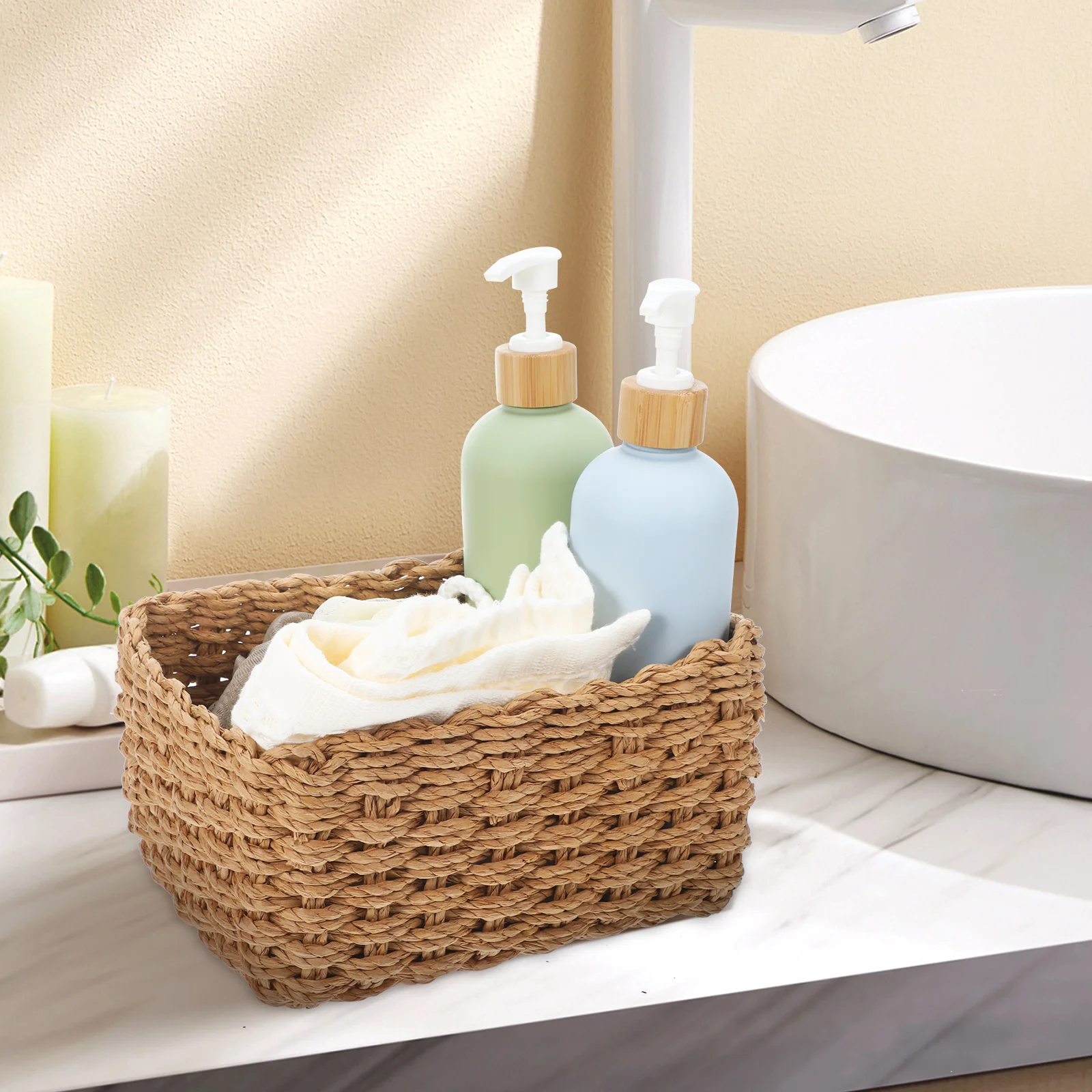 

5 pcs Handwoven Wicker Storage Basket Set Desktop Organizer Baskets Vintage Woven Desk Clutter Small Boxes Portable Lightweight