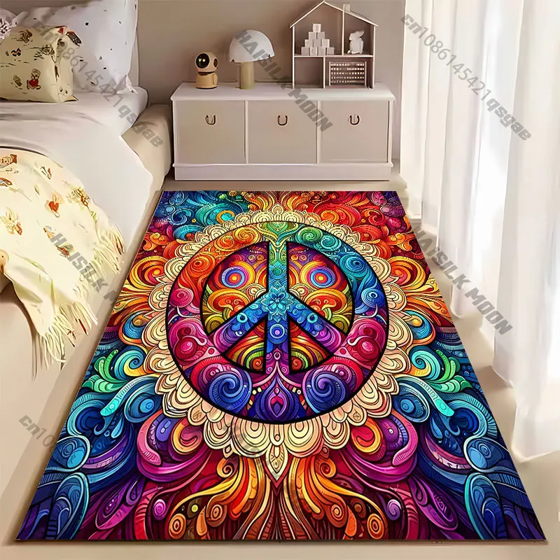 Peace harmony vibrant colorful patterns carpet Yoga living room room decor children's crawling mat doormat area rug