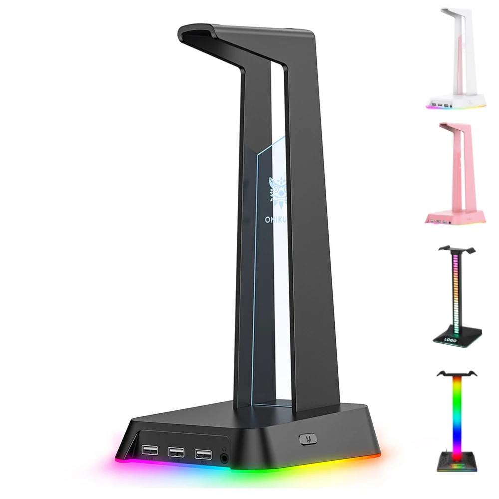 RGB Gaming Headphone Stand ONIKUMA ST2 Computer Headset Stand Holder Desktop Display Luminous with 3 USB and 3.5mm AUX Ports