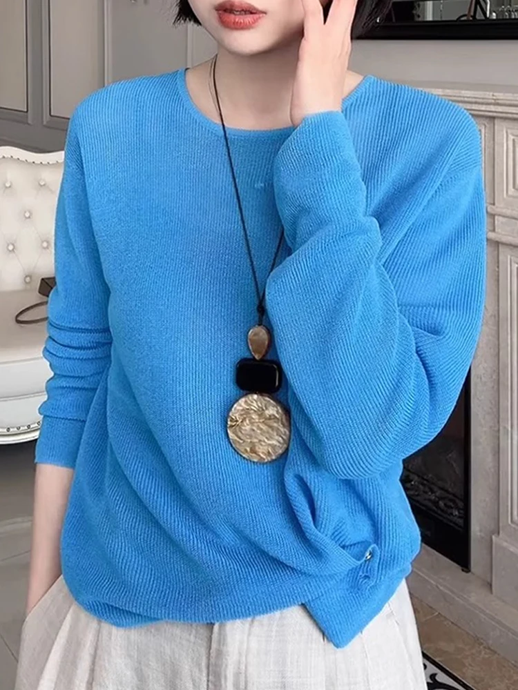 Vestibilità ampia rotonda Ne Long Sve Maglieria Lazy Sle Faion da donna Inizio autunno Top in puro colore Confortevole e traspirante