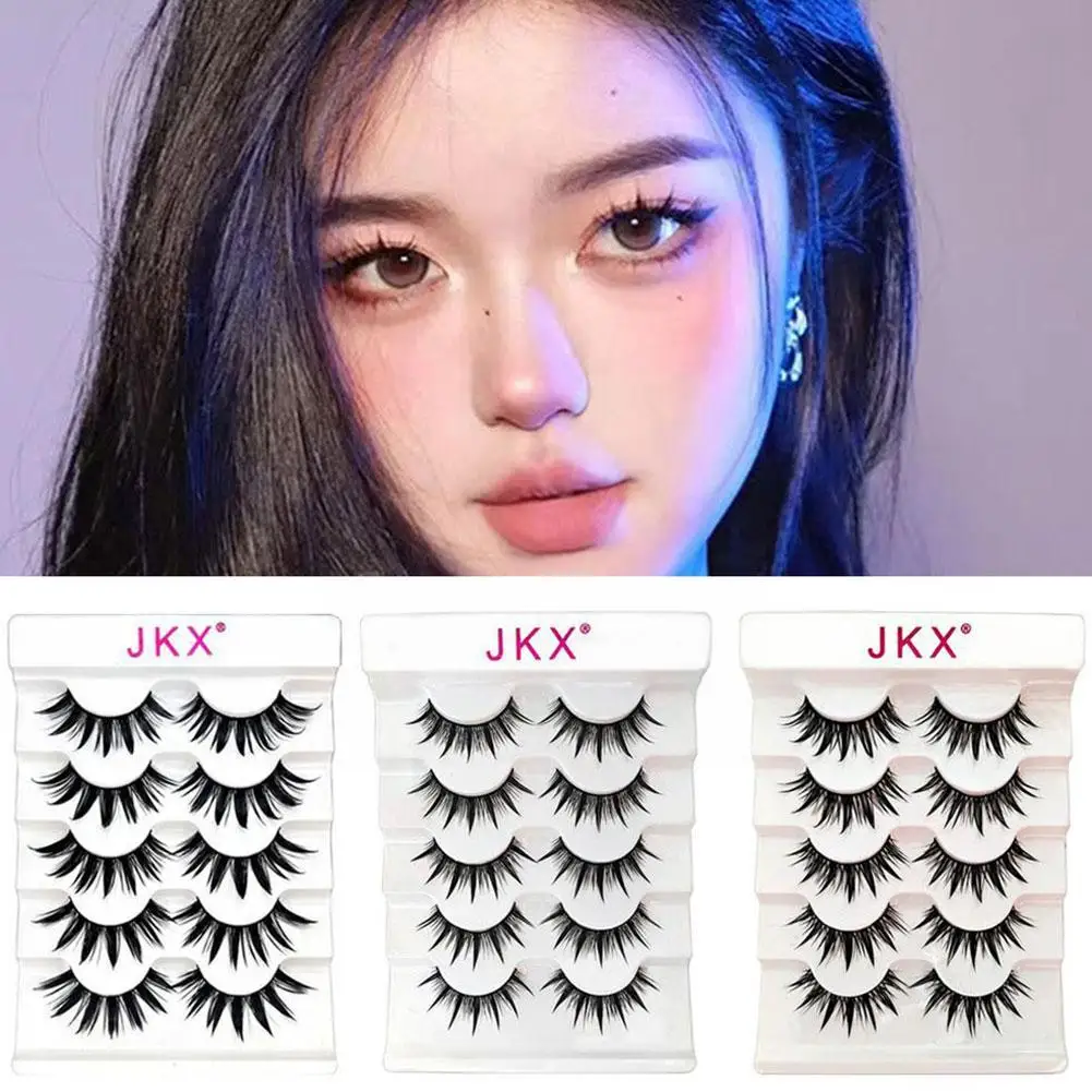 5 Pairs Wet Eyelashes 3D Faux Mink Eyelashes Thai Eyelashes Like Extension Fluffy Eyelash Long Makeup Look Eye Lashes Fake X0Z5