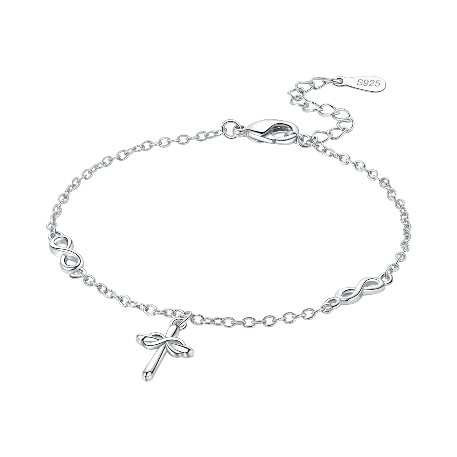 

Браслет CYCUFF S925 из стерлингового серебра с символом бесконечности и крестом, цепочка-браслет для женщин, модные ювелирные украшения для вечеринок, подарки на годовщину