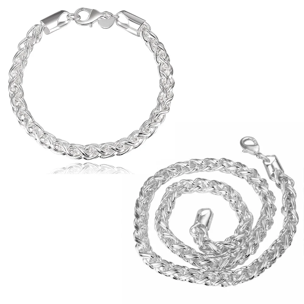 925 sterling silver chain fashionable charm party holiday jewelry set bracelet men and women twisted circle necklace gift