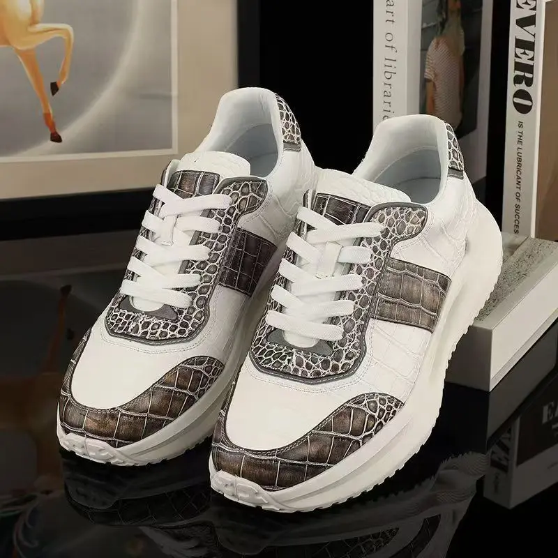 2025 new arrival Fashion Crocodile Skin causal shoes men,male Genuine leather Sneakers pdd680