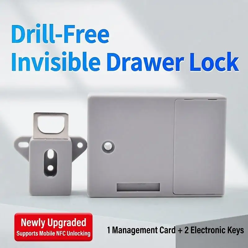No Drill Invisible Cabinet Drawer Lock NFC Unlocking Electronic Keys for Office File Cabinet Privacy Protection